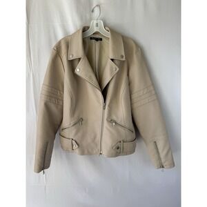 Baccini Jacket Women's Size XL Cream Biker Vegan Leather Motorcycle Zipper